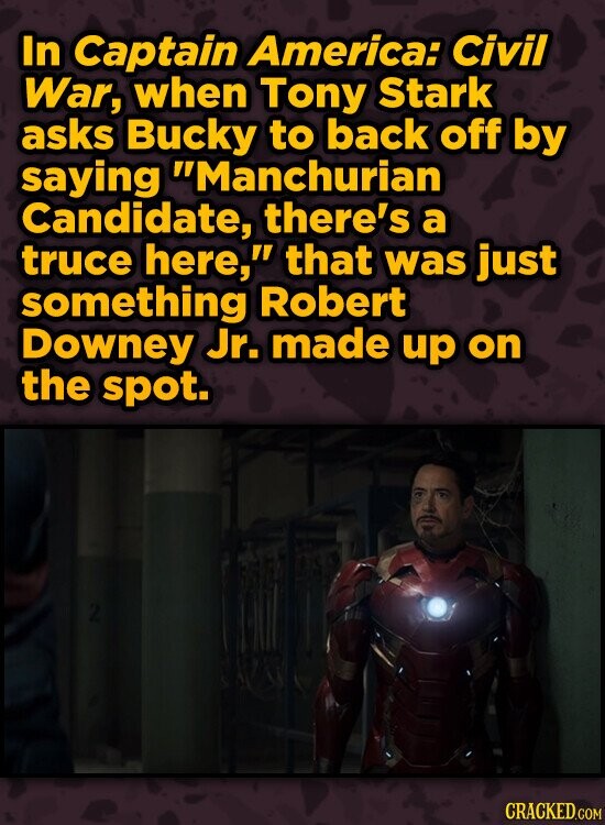 In Captain America: Civil War, when Tony Stark asks Bucky to back off by saying Manchurian Candidate, there's a truce here, that was just something