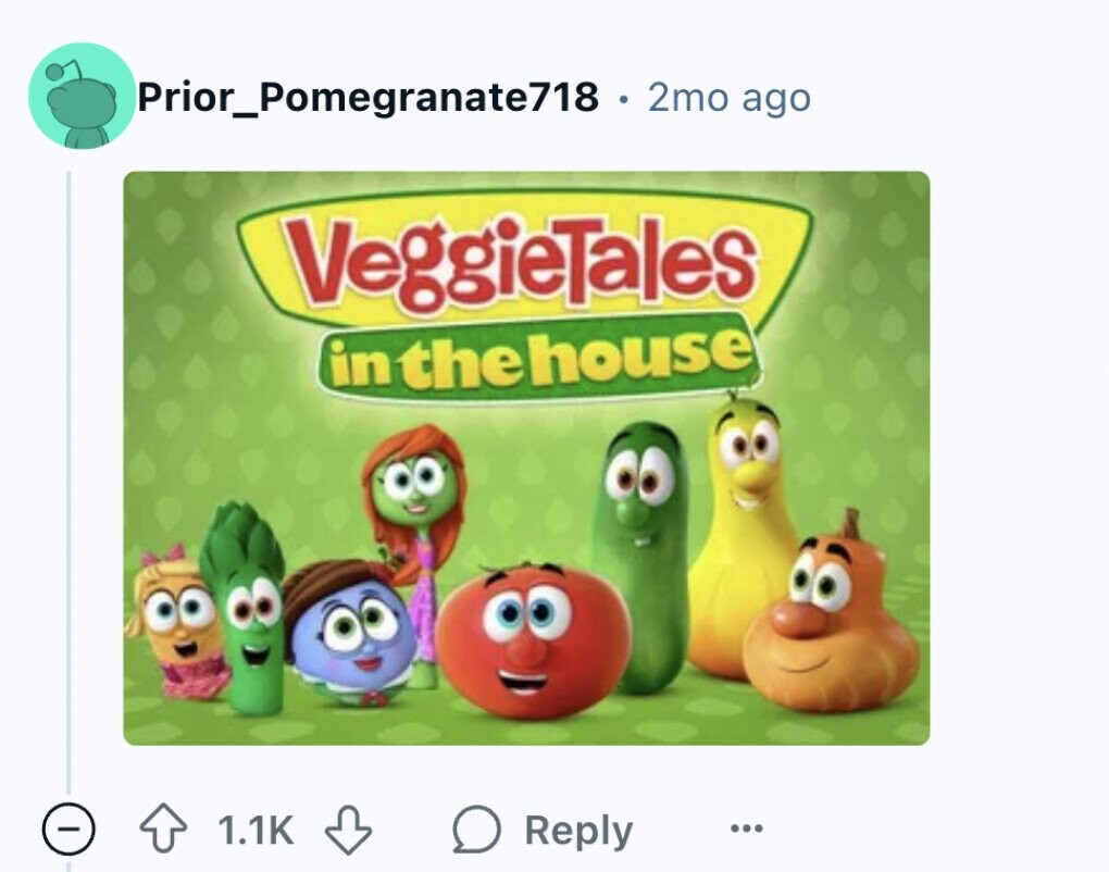 Prior_Pomegranate718 2mo ago VeggieTales in the house 1.1K Reply ...