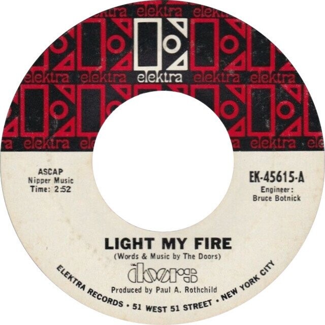 tra elektra elek elektra elektra elektra elektra elektra O a elektra e a elektra ele ASCAP EK-45615-A Nipper Music Time: 2:52 Engineer: Bruce Botnick LIGHT MY FIRE (Words & Music by The Doors) ELEKTRA CITY RECORDS Produced by Paul A. Rothchild YORK NEW 51 WEST 51 STREET
