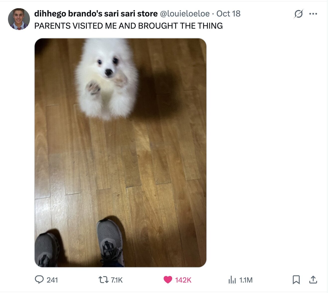 S dihhego brando's sari sari store @louieloeloe Oct 18 ... PARENTS VISITED ME AND BROUGHT THE THING 241 7.1K 142K del 1.1M 