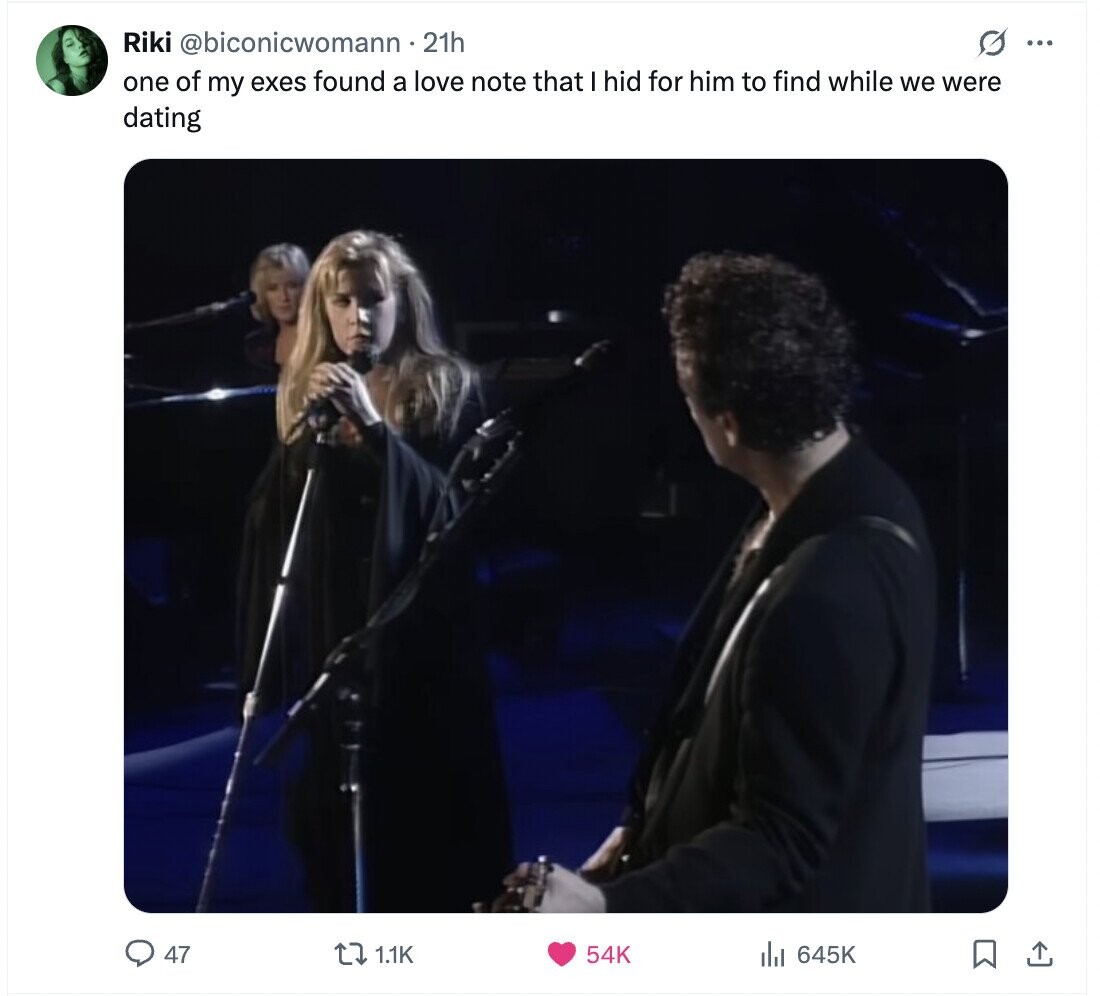 Riki @biconicwomann . 2th O ... one of my exes found a love note that I hid for him to find while we were dating 47 1.1K 54K 645K 