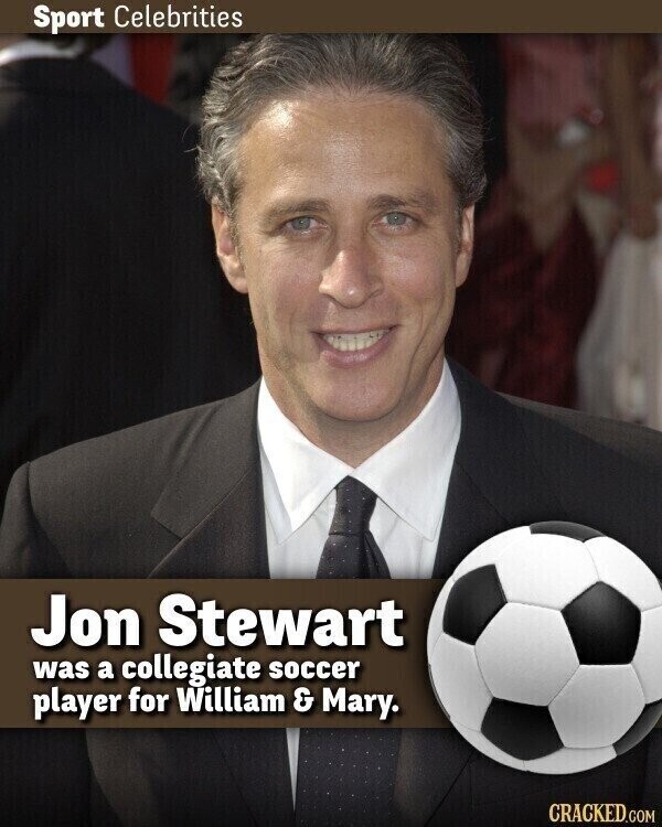 Sport Celebrities Jon Stewart was a collegiate soccer player for William & Mary. CRACKED.COM