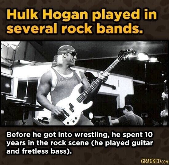Hulk Hogan played in several rock bands. Before he got into wrestling, he spent 10 years in the rock scene (he played guitar and fretless bass). CRACKED.COM