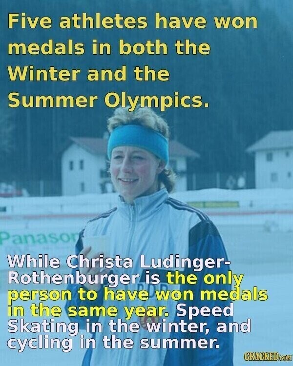 Five athletes have won medals in both the Winter and the Summer Olympics. Panason While Christa Rothenburger in person to have Ludinger- is won the medals only the same year. Speed Skating in the winter, and cycling in the summer. GRACKED.COM