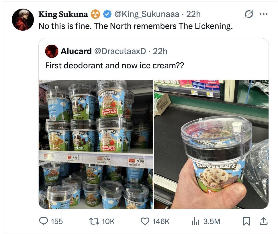 King Sukuna @King_Sukunaaa.22h ... No this is fine. The North remembers The Lickening. Alucard @DraculaaxD.22h First deodorant and now ice cream?? ALLERGY STERPY CARD LASS pag RUS Strawberry topped Tart Mint e'berry - Tart E Indiana limited TERRY'S GUIERRY'S Respon IM Sendato nawberry Trie Mint Pagan Pio Topped Tart BENA - 5.99 - 5.99 a NOT 47.92 5.99 THEIR BERGUERRY'S bast ASSOCIATION Pedio - 1 Row tage I Signature 155 10K 146K du 3.5M
