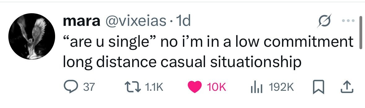 mara @vixeias . 1d are u single no i'm in a low commitment long distance casual situationship 37 1.1K 10K 192K 