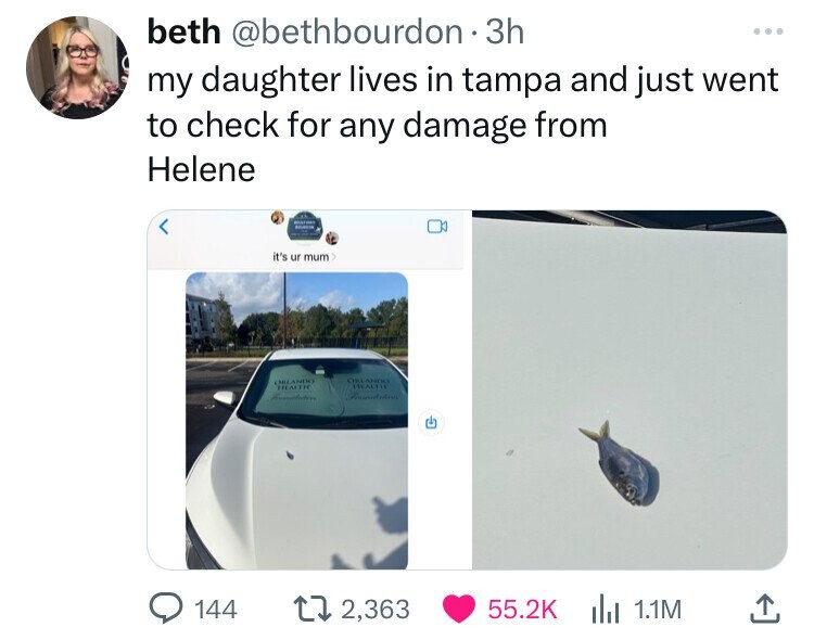 beth @bethbourdon 3h ... my daughter lives in tampa and just went to check for any damage from Helene - it's ur mum) CHILE AHDO ORA ANDO HEALTH HEALTH 144 2,363 55.2K 1.1M