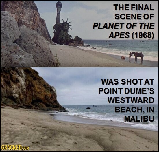 THE FINAL SCENE OF PLANET OF THE APES (1968) WAS SHOTAT POINT DUME'S WESTWARD BEACH, IN MALIBU CRACKED.COM