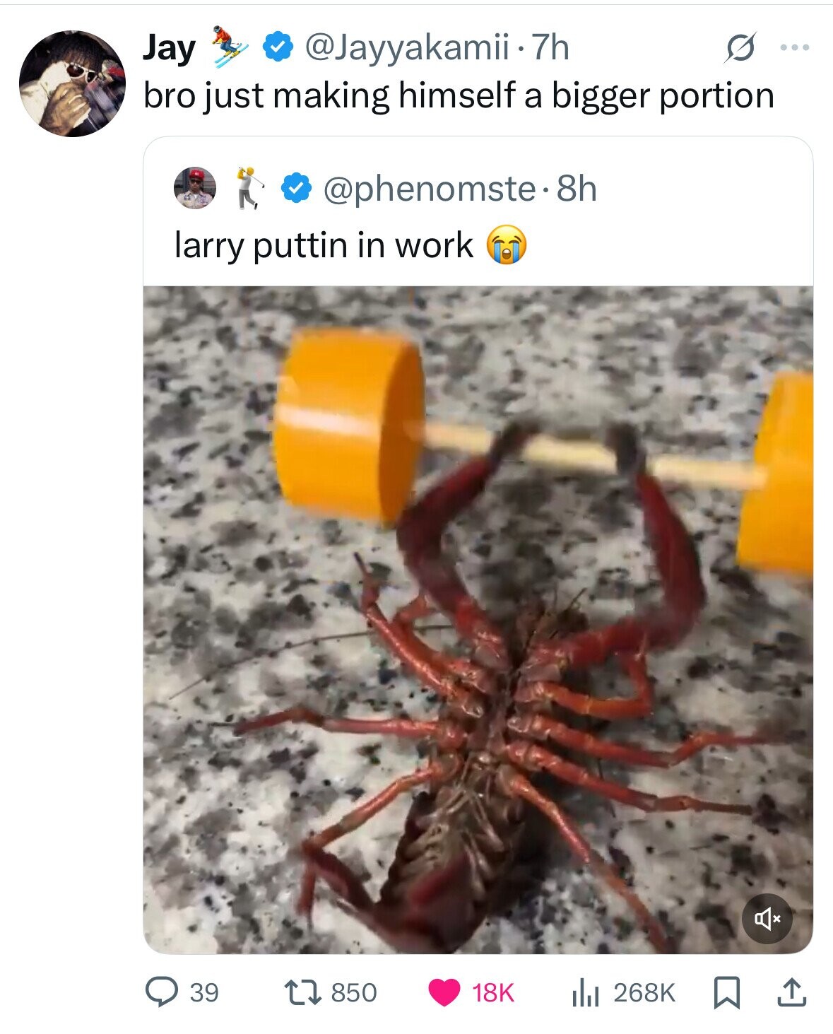 @Jayyakamii· 7h s ... Jay bro just making himself a bigger portion @phenomste.8h larry puttin in work 39 18K 850 268K 