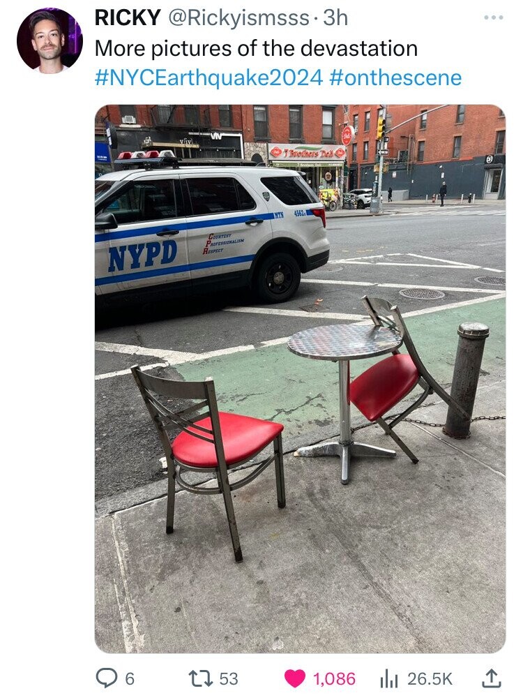 RICKY @Rickyismsss.33 More pictures of the devastation #NYCEarthquake2024 #onthescene VIV de vliy the Dea A 4562 MIX COURTEST PROFESSIONALISM NYPD RESPECT 6 53 1,086 26.5K