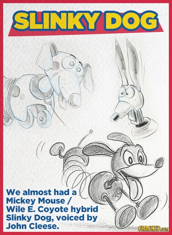 SLINKY DOG We almost had a Mickey Mouse/ Wile Е. Coyote hybrid Slinky Dog, voiced by John Cleese. GRAGKED.COM