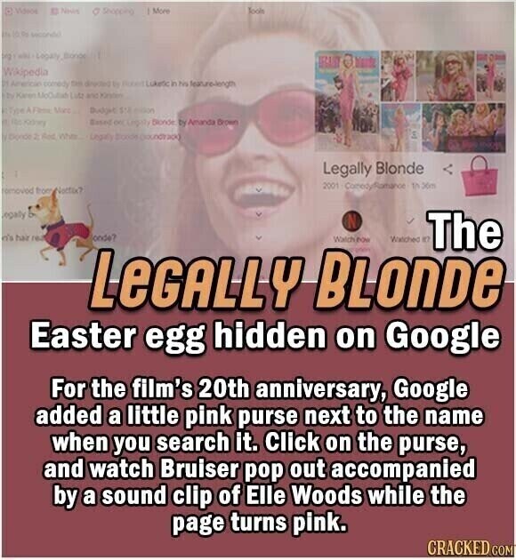 Videos 12 News Shopping More Tools IN lo 0 seconds org with Logaly Bonde LEGALITY blands Wikipedia DI Americie comedy Des directed by in his feature-length Kitten McCullado Lutz and . Type Mars Budget SM fla Kidong Besed 00 Legally Blonde by Amanda Brown II Clondo 2 Red White Legal) Bonde PET and Legally Blonde 2001 CorredyRamance in 36m romoved from Nottin? legally N n's hair гоз onde? Watch POW Watched 12 The LeGALLY BLONDE une Easter egg hidden on Google For the film's 20th anniversary, Google added a little pink purse next to the name when you search it.