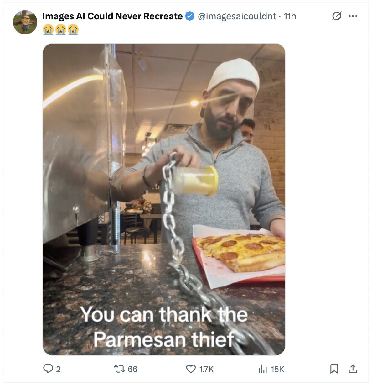 G ... Images AI Could Never Recreate @imagesaicouldnt- thh You can thank the Parmesan thief 2 66 1.7K 15K