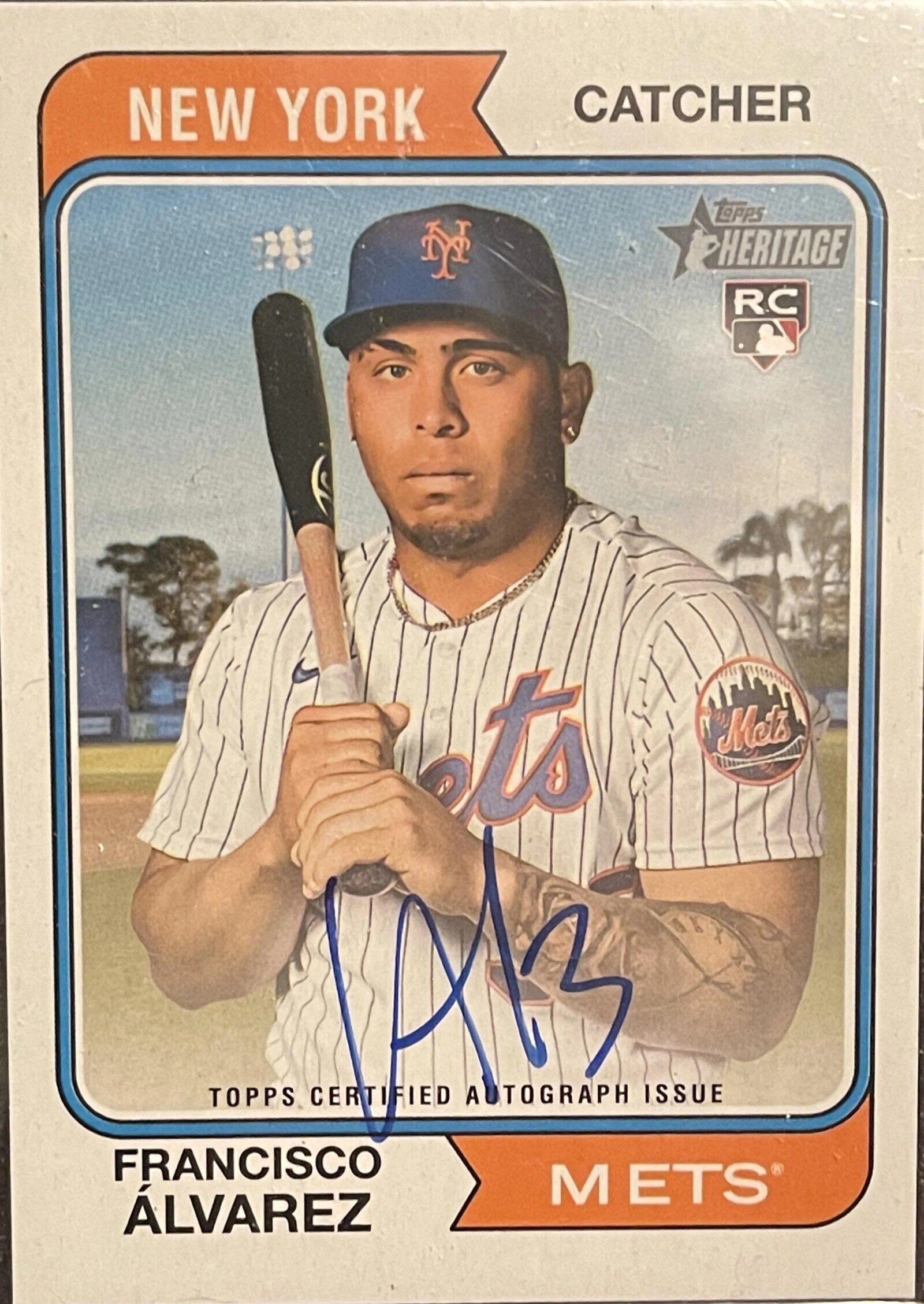 CATCHER NEW YORK topps HERITAGE RC ets Met's TOPPS CERTIFIED A TOGRAPH ISSUE FRANCISCO M ETS® ÁLVAREZ 