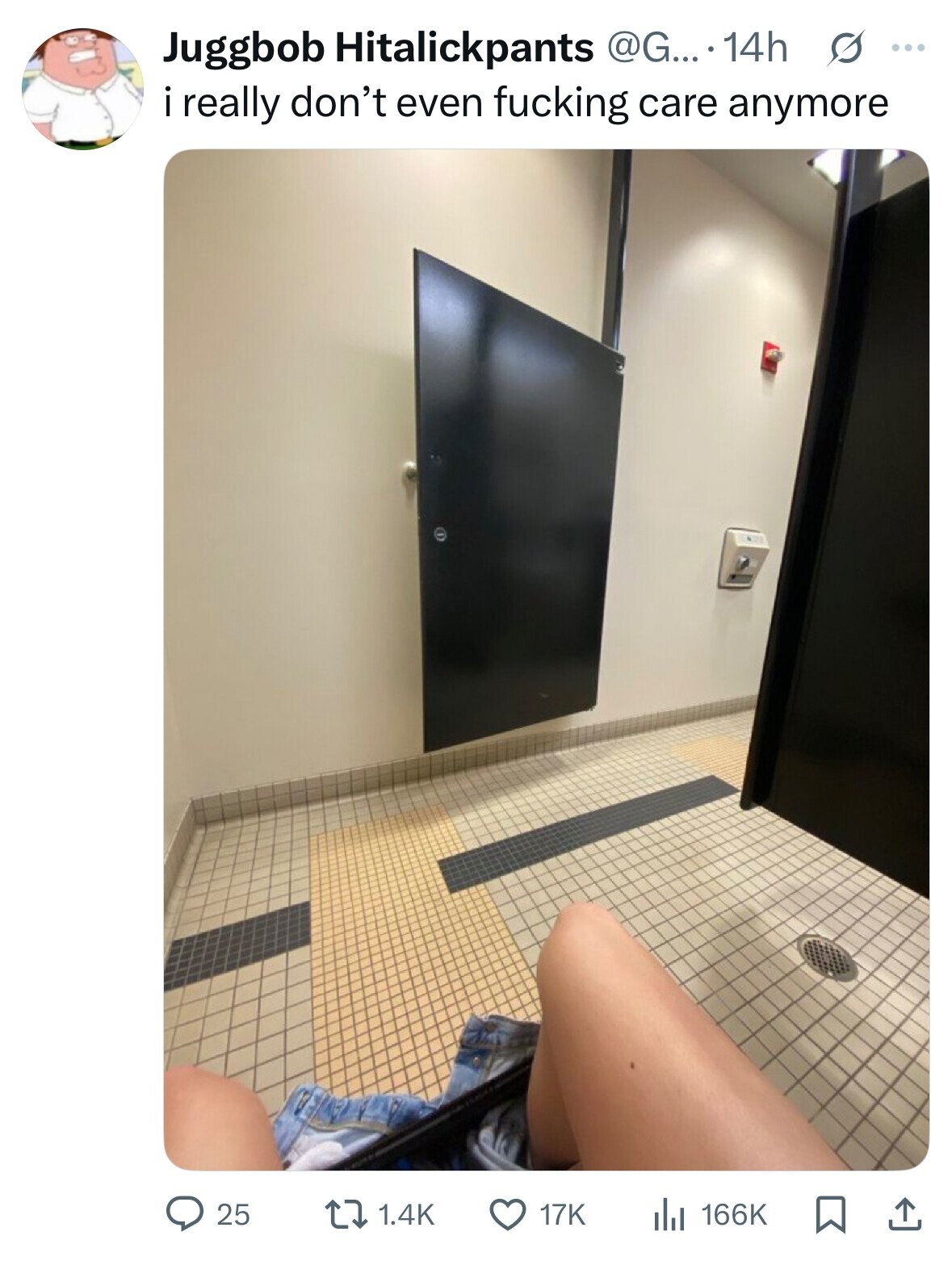 Juggbob Hitalickpants @G....14h s ... i really don't even fucking care anymore 25 1.4K 17K 166K 