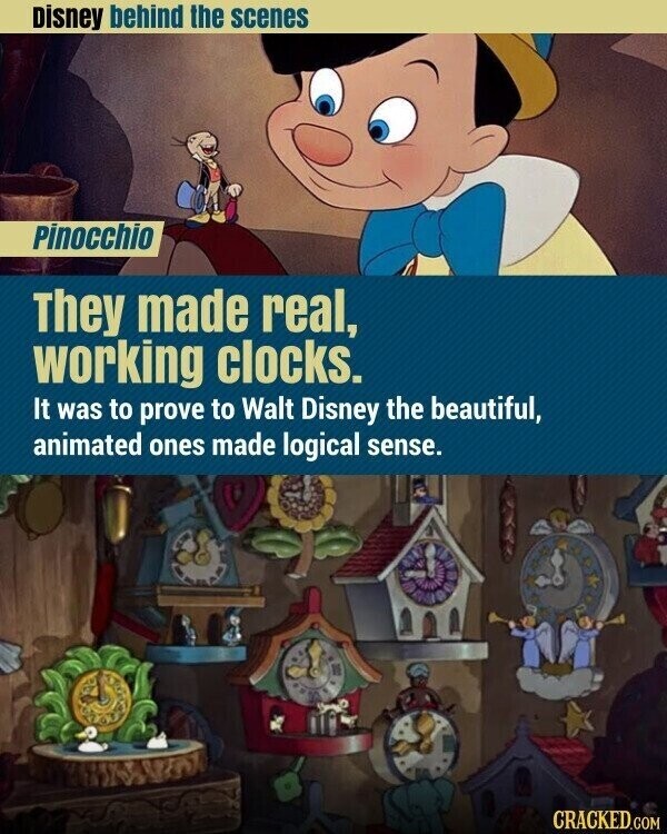 Disney behind the scenes Pinocchio They made real, working clocks. It was to prove to Walt Disney the beautiful, animated ones made logical sense. CRACKED.COM