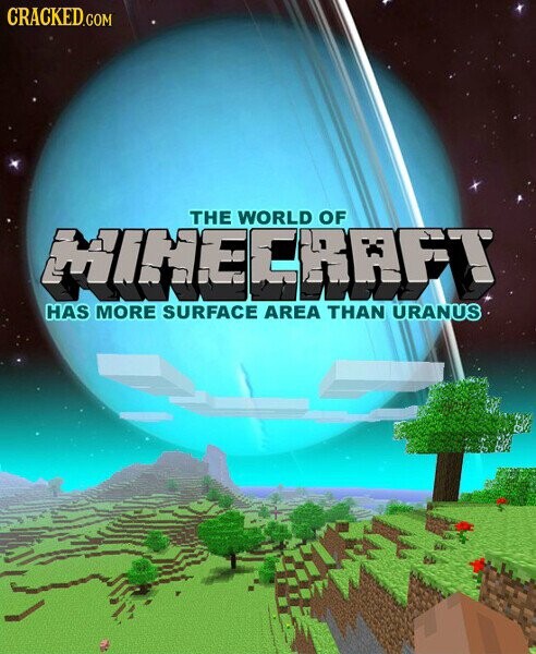 CRACKED.COM THE WORLD OF MINECRAFT HAS MORE SURFACE AREA THAN URANUS