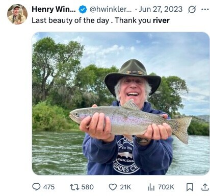 @hwinkler... Jun 27, 2023 s ... Henry Win... Last beauty of the day Thank you river DE Em you RWIN CAND LISADES CR 475 580 21K del 702K 
