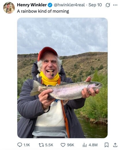 @hwinkler4real Sep 10 G ... Henry Winkler A rainbow kind of morning 1.1K 5.5K 96K del 4.8M 