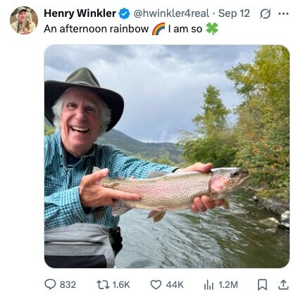 @hwinkler4real Sep 12 ... Henry Winkler An afternoon rainbow I am so 832 1.6K 44K del 1.2M 