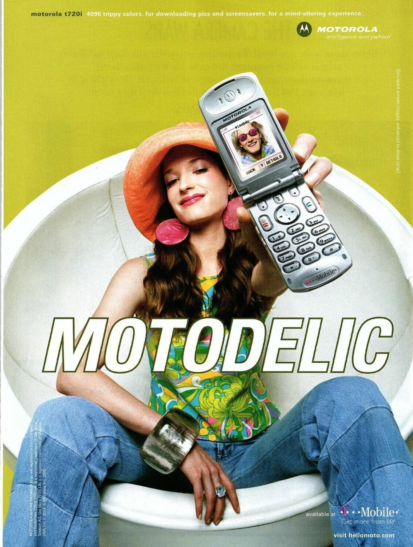 motorola t720i 4096 trippy colors. for downloading pics and screensavers. for a mind-altering experience. M MOTOROLA intelligence everywhere Simulated screen images, enhanced to show detail. MOTOROLA 400 Ball Lovebaby DETAILS BACK Co 3 ou 2 ABC 6 MNO 5 MOTODELIC 4 cm 9 wxyz 8 TUV 7 PQRS IS O غير Mobile- MOTOROLA and the Stylized M Logo are registered in_the US Patent and Trademark Office T-Möbile is a registered trademark of Deu tsche Telekom AG. Get More From Life is a registered trademark ofT-Mobile USA Inc. (0) 2003. Metorola, Inc. 2003. available at •Mobile- Get more from life visit hellomoto.com