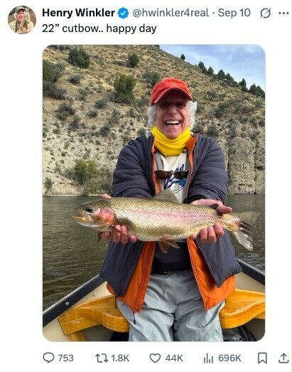 @hwinkler4real Sep 10 0 ... Henry Winkler 22 cutbow.. happy day 753 1.8K 44K 696K 