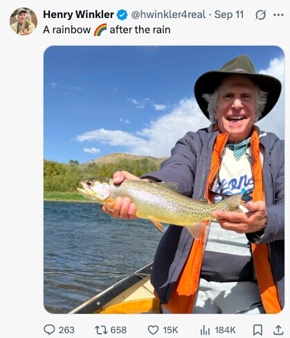 @hwinkler4real. Sep 11 O ... Henry Winkler A rainbow after the rain zeno 263 658 15K 184K 