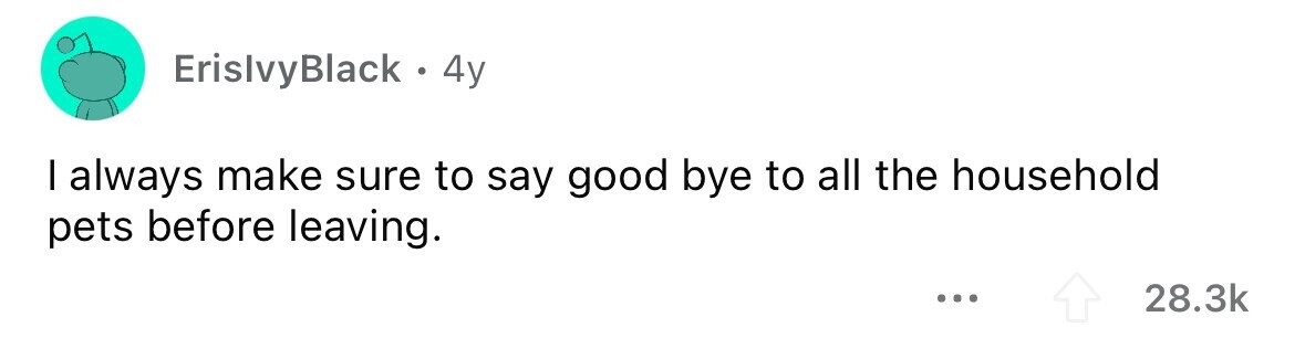 ErislvyBlack.4 4y I always make sure to say good bye to all the household pets before leaving. ... 28.3k