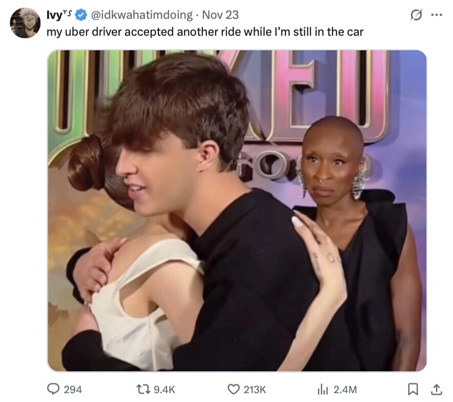 @idkwahatimdoing Nov 23 s ... IvyTS my uber driver accepted another ride while I'm still in the car 294 9.4K 213K del 2.4M 