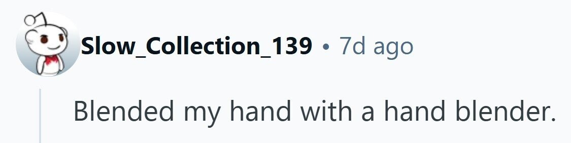 Slow_Collection_139 . 7d ago Blended my hand with a hand blender. 