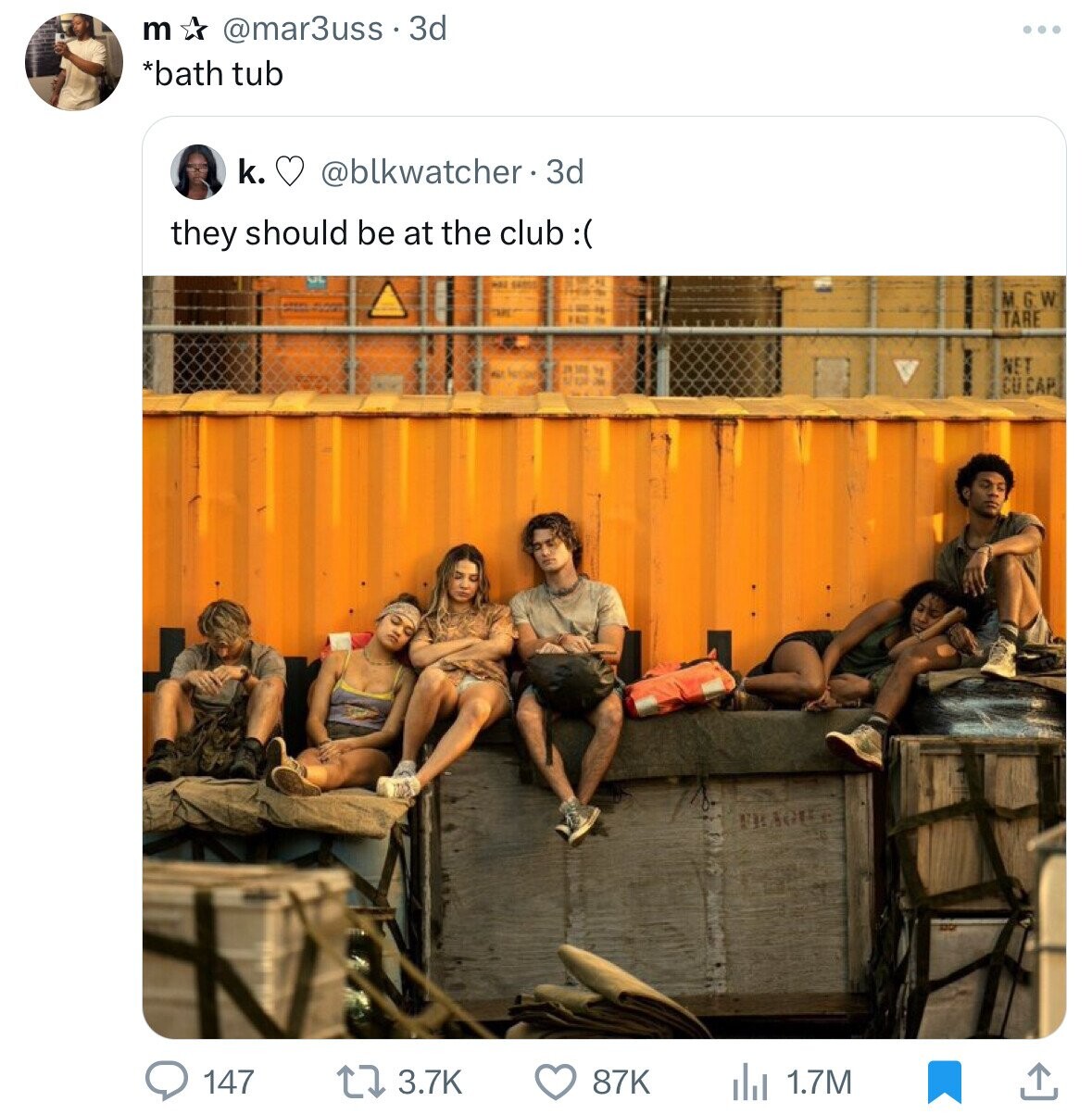 m @mar3uss 3d *bath tub k. @blkwatcher.3 3d they should be at the club :( M.G.W TARE NET CU CAP. 3.7K 147 87K 1.7M