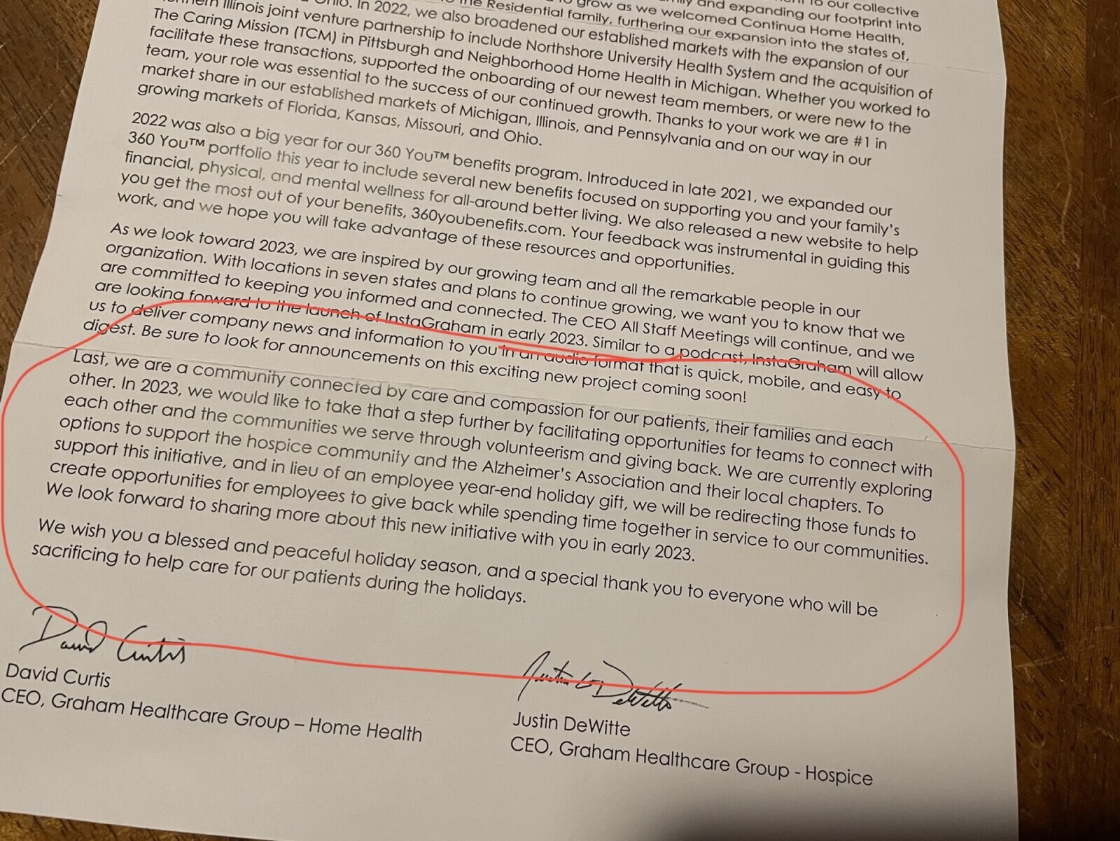TO our collective my and expanding our footprint into grow me as furthering we welcomed our expansion Continua into Home the states Health, of, In min. broadened Residential our family, established markets with the expansion of our partnership 2022, we also to include Northshore University Health System and the acquisition of The Caring way Illinois Mission joint (TCM) venture in Pittsburgh and Neighborhood Home Health in Michigan. Whether you worked to facilitate these transactions, supported the onboarding of our newest team members, or were new to the team, your role was essential to the success of our continued growth. Thanks
