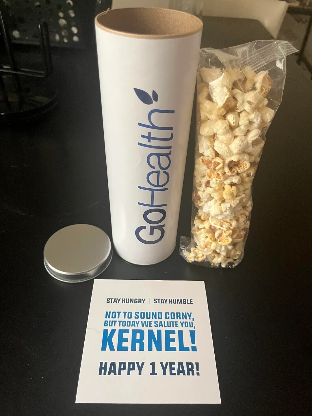 GoHealth STAY HUNGRY STAY HUMBLE NOT TO SOUND CORNY, BUT TODAY WE SALUTE YOU, KERNEL! HAPPY 1 YEAR!