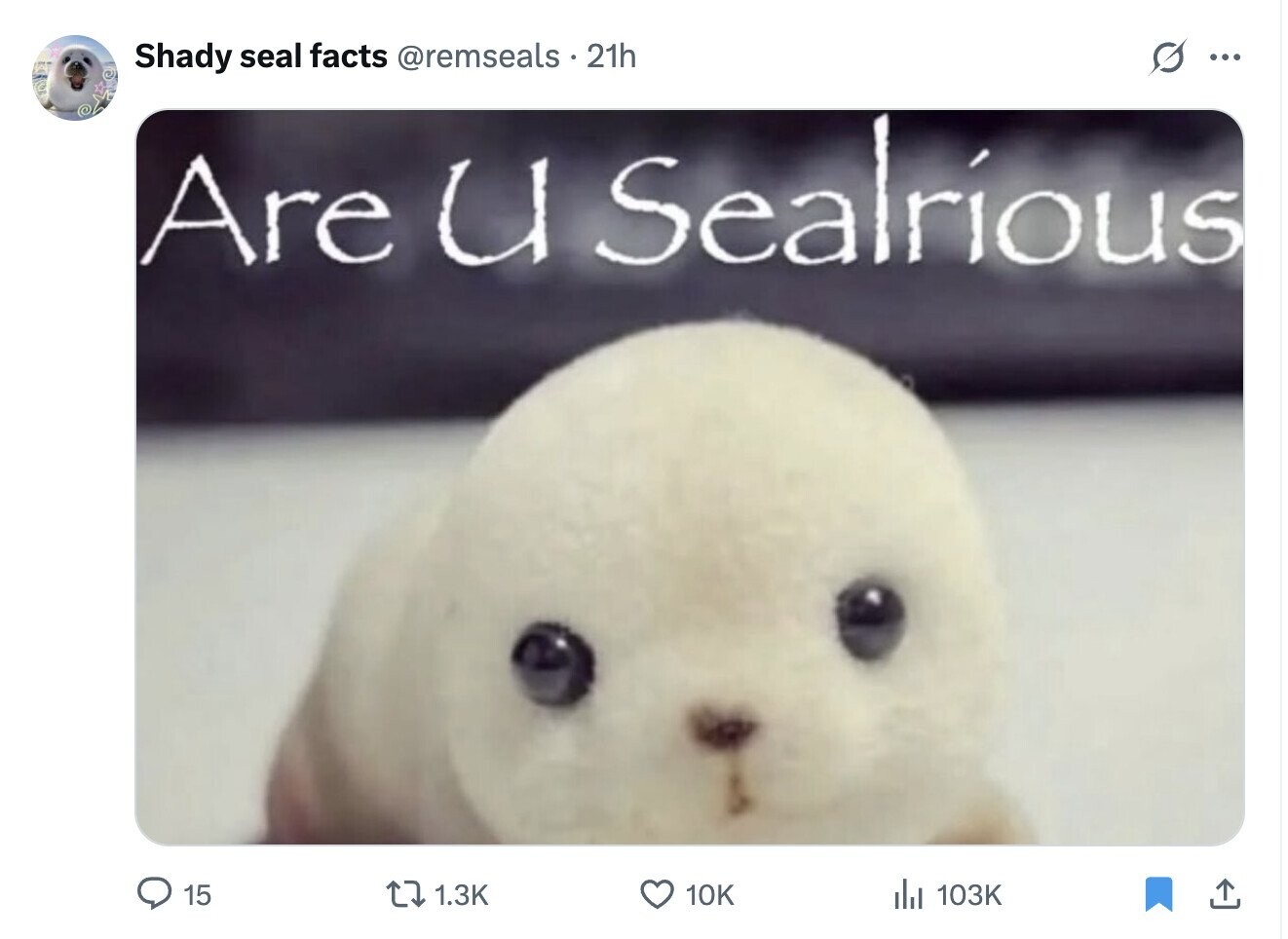 Shady seal facts @remseals 21h ... Are u Sealrious 15 1.3K 10K del 103K 