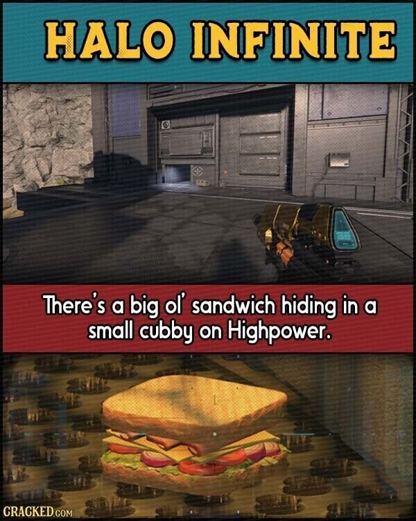HALO INFINITE There's a big ol' sandwich hiding in a small cubby on Highpower. CRACKED.COM