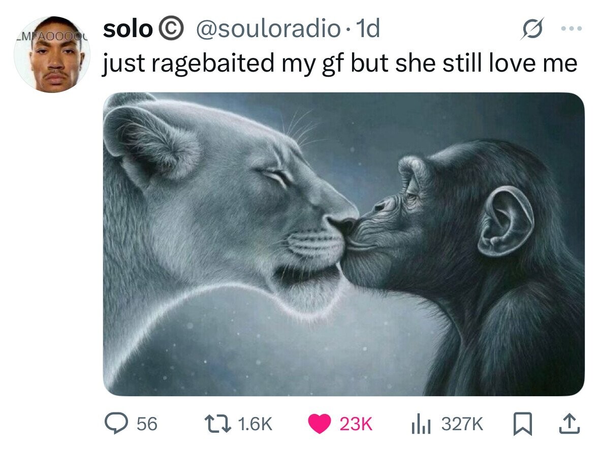 solo o @souloradio 1d ... MFAOOOO just ragebaited my gf but she still love me 56 1.6K 23K del 327K 