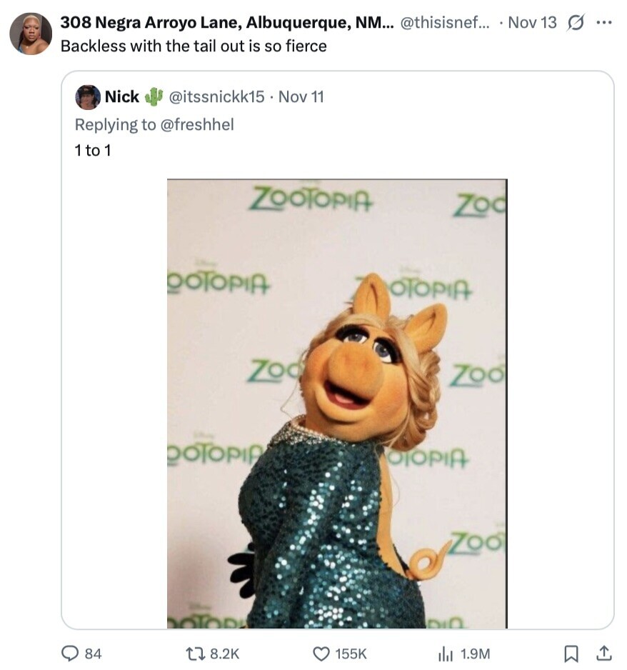 308 Negra Arroyo Lane, Albuquerque, NM... @thisisnef... Nov 13 s ... Backless with the tail out is so fierce Nick @itssnickk15 . Nov 11 Replying to @freshhel 1 to 1 ZOOTOPIA ZOO 1 سكد OOTOPIA OTOPIA Zoo Zoo OOTOPIA OIOPIA ZOO - DOTOR DIO 84 8.2K 155K del 1.9M 