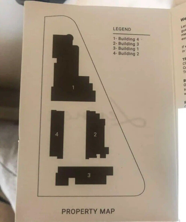 We Len LEGEND gu me 1- Building 4 exo 2- Building 3 If 3- Building 1 in 4- Building 2 BOOK 4 2 3 PROPERTY MAP