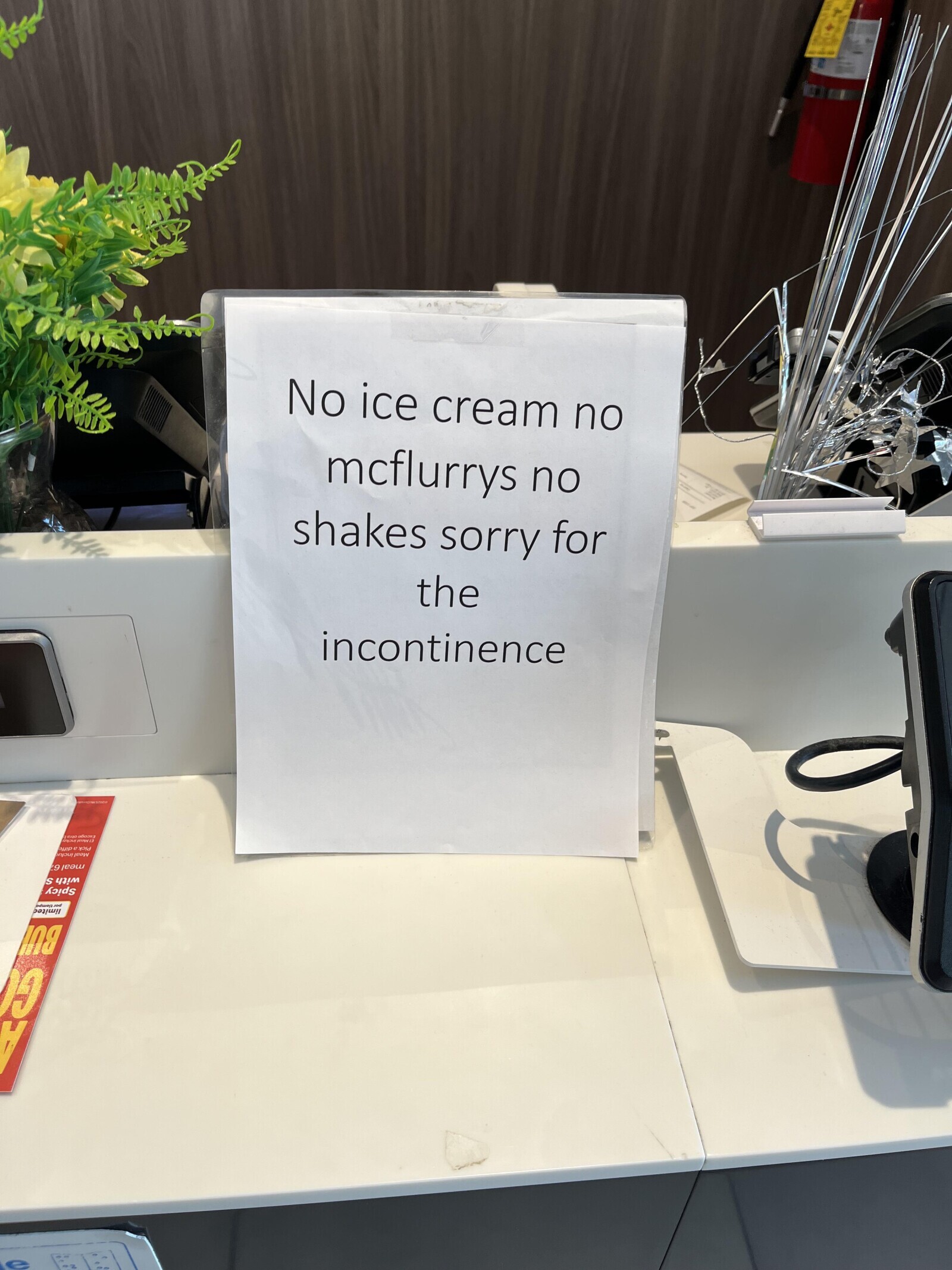 No ice cream no mcflurrys no shakes sorry for the incontinence Pick a diffe Meal inclu meal 67 S With Spicy 100 limited BUD C 7