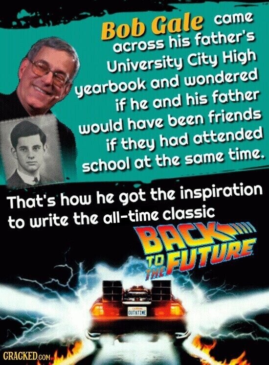Bob Gale came across his father's University City High yearbook and wondered if he and his father would have been friends if they had attended school at the same time. That's how he got the inspiration to write the all-time classic BACK TO FUTURE THE - CUTATEME CRACKED.COM