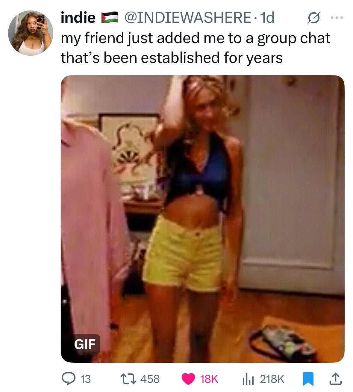 indie @INDIEWASHERE-1d s ... my friend just added me to a group chat that's been established for years GIF 13 18K 458 del 218K 