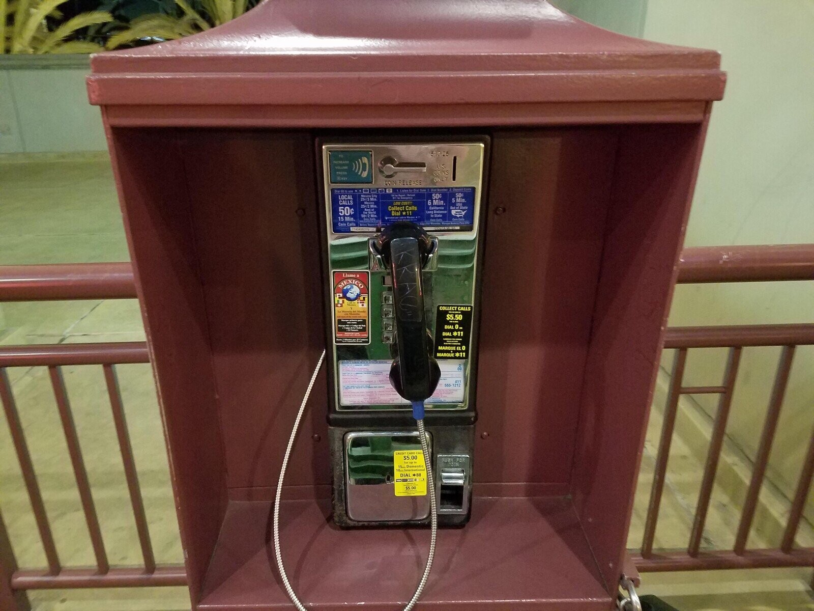 -8-0-25 INCREASE U.S. VOLUME PRESS CCINS EXEV ONLY COIN RELEASE - 50c 50c LOCAL 5 Min CALLS 6 Min. LOW COST!! & of State Collect Calls 50 Rest of Los California Dial * 11 Mit 15 Min. Coin Calls Llame a MEXICO COLLECT CALLS $5.50 DIAL 0. 10 DIAL *11 MARQUE ELO MARQUE *11 CREDIT CARD CAL S5 00 for up to DIAL *88 15 $5.00