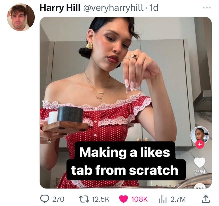 Harry Hill @veryharryhill. 1d ... + Making a likes tab from scratch 2.9M 270 12.5K 108K 2.7M