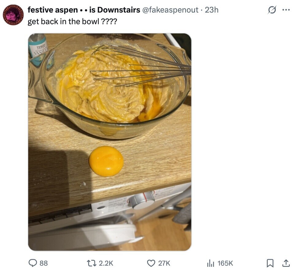 s ... festive aspen is Downstairs @fakeaspenout.23h get back in the bowl ???? TESCO VANULLA 88 2.2K 27K 165K 