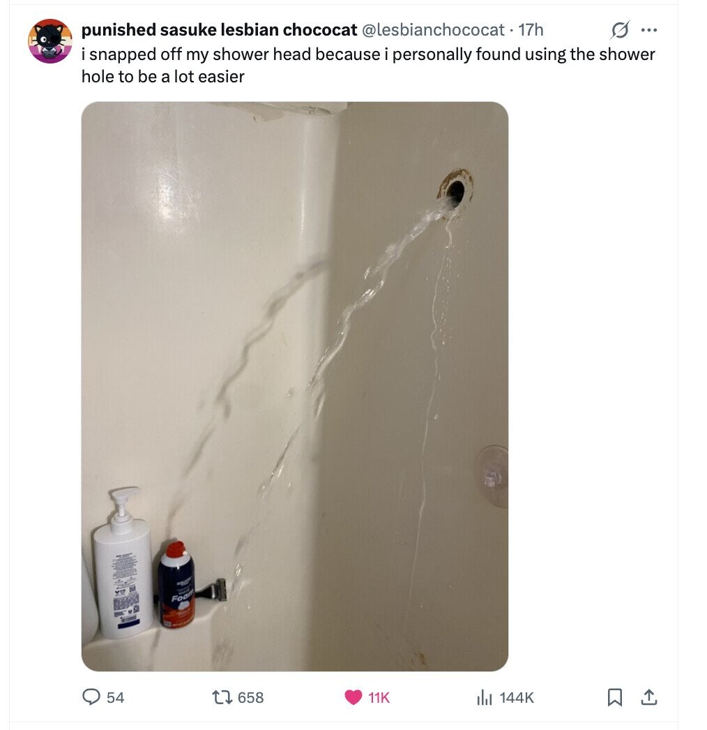 punished sasuke lesbian chococat @lesbianchococat 17h S ... snapped off my shower head because i personally found using the shower hole to be a lot easier BANK at Q Foam I 54 658 11K del 144K 