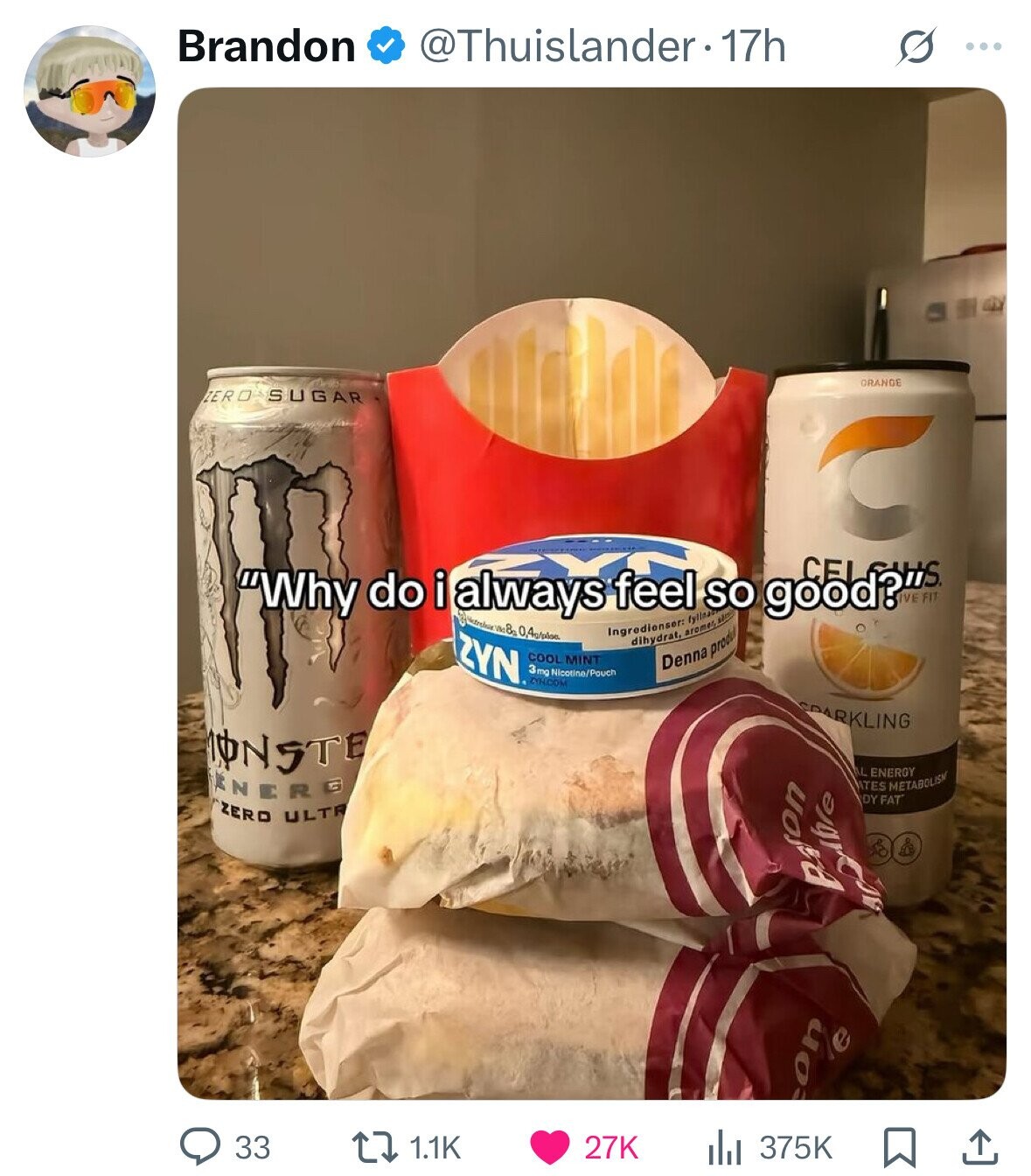 Brandon @Thuislander17h S ... ORANGE ZERO SUGAR Why do i always 0,4g/ploa feel so FIT Ingredienser: fyll san ZYN dihydrat. aroma COOL MINT 3mg Nicotine/Pouch Denna produ ZYN.COM SPLANGLANG MONSTE AL ENERGY ENERG ATES METABOLISM DY FAT ZERO ULTR BATON do e 33 1.1K 27K 375K 