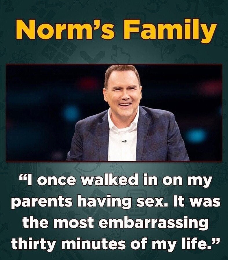 Norm's Family I once walked in on my parents having sex. It was the most embarrassing thirty minutes of my life.
