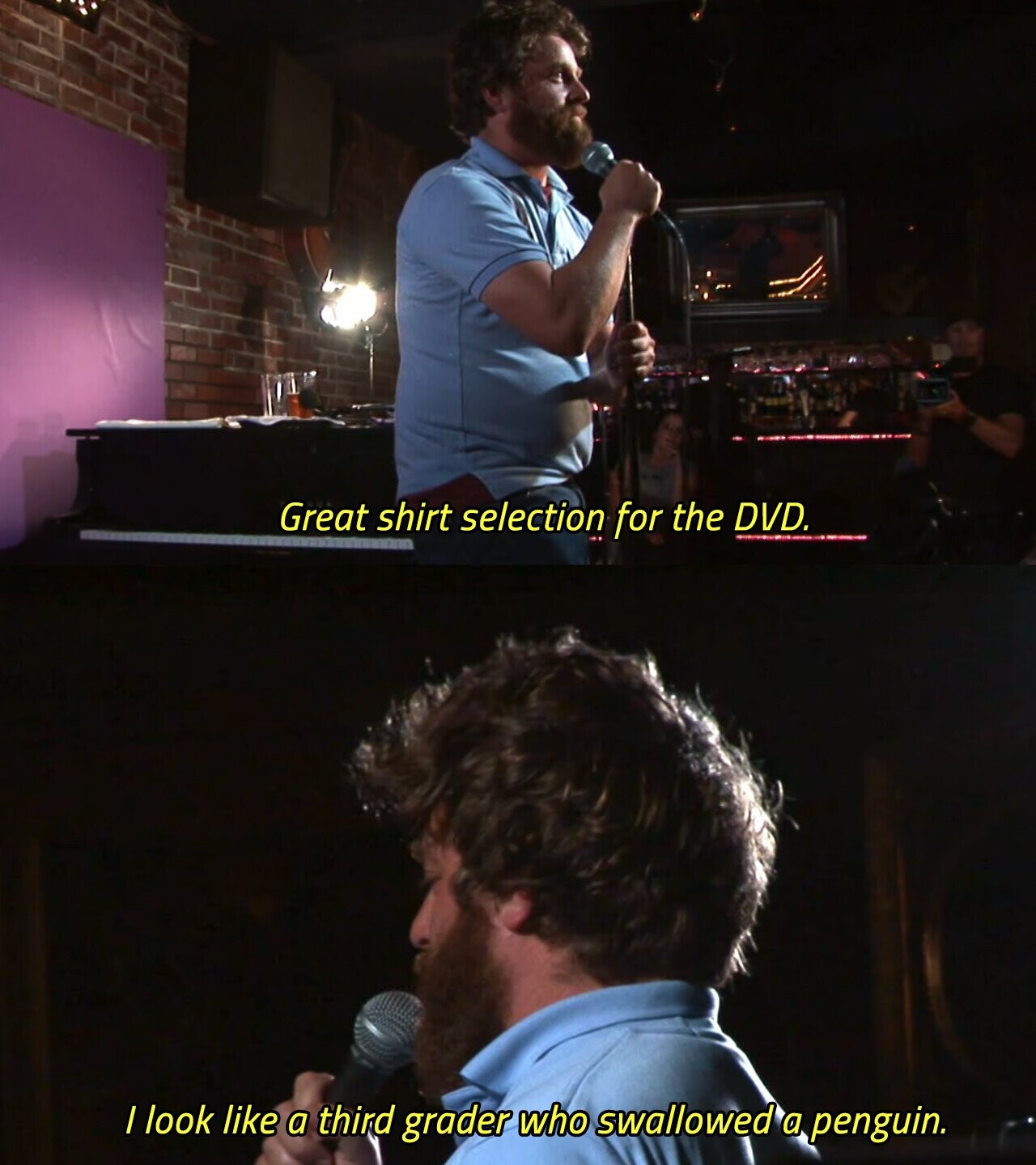 Great shirt selection for the DVD. / look like a third grader who swallowed a penguin. 