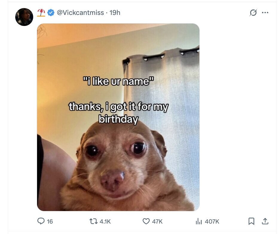 @Vickcantmiss 19h s ١٠٠٠ i like ur name thanks, i got it for my birthday 16 4.1K 47K 407K 