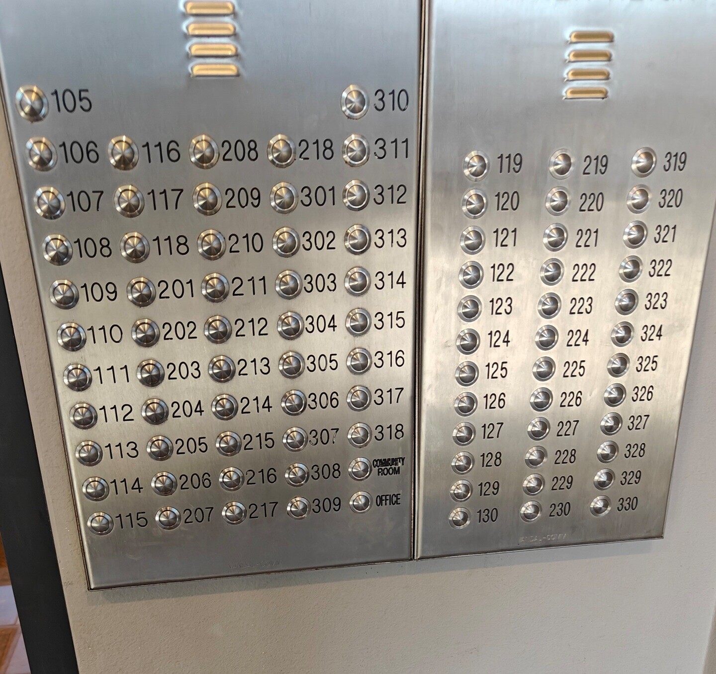 105 310 106 116 208 218 311 119 319 219 107 117 209 301 312 120 320 220 108 118 210 302 313 121 321 221 122 322 222 314 303 211 201 109 323 123 223 315 304 212 202 110 324 124 224 316 305 213 203 111 325 125 225 317 306 214 326 204 126 226 112 327 318 227 127 307 215 205 113 328 COMMUNITY 128 228 308 216 206 ROOM 114 329 229 129 OFFICE 309 217 207 330 115 230 130